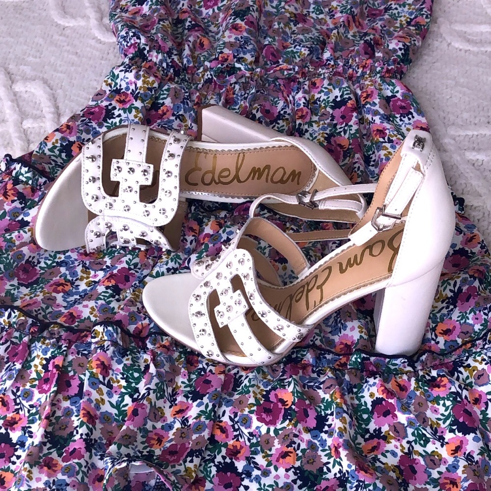 Same Edelman white stud heels